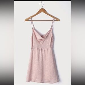 NWT Lulus Spot in My Heart Pink Polka Dot Satin Cowl Neck Mini SizeM coquette